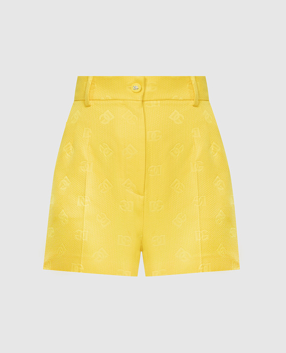 Yellow shorts with silk in a woven logo pattern