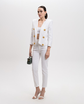 Balmain Белый укороченный жакет с акцентной брендовой фурнитурой EF1SC225VF21