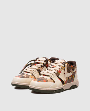 Off-White Бежеві шкіряні кросівки Оut Оf Оffice в камуфляжний принт OMIA189Z25LEA001