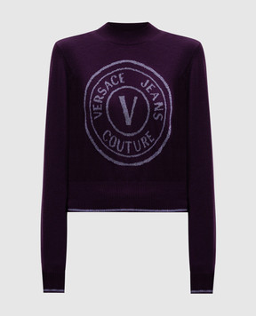 Versace Jeans Couture Фиолетовый джемпер из шерсти с логотипом V-Emblem 77HAFM21CM45H
