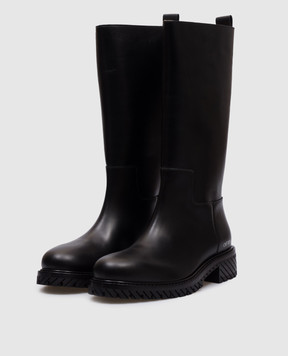 Off-White Черные кожаные сапоги с логотипом OWIE044C99LEA001