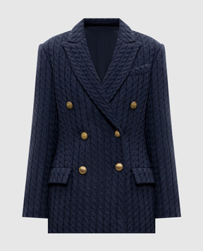 Brunello Cucinelli Синій двобортний жакет з кашеміру M012T7056