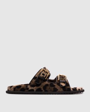 Dolce&Gabbana Коричневые шлепанцы в анималистичный принт. CQ0632A6L97