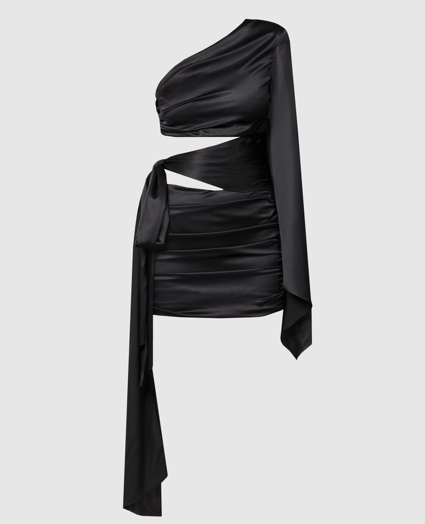 Черное ассиметричное платье мини из шелка