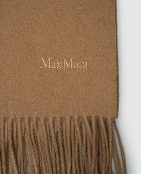 Max Mara Коричневый шарф BACI из кашемира с вышивкой логотипа. BACI