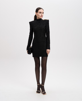 Balmain Чорна сукня-футляр міні в фактурний візерунок EF1R9264JJ89