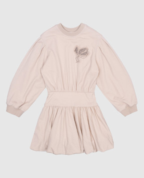 Brunello Cucinelli Детское бежевое платье из шерсти с аппликацией B0R25A314C