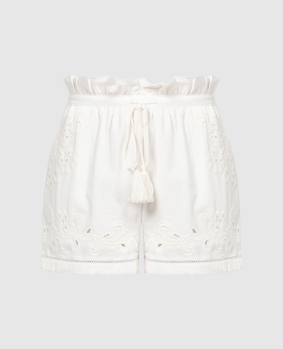 White linen shorts with Richelieu embroidery