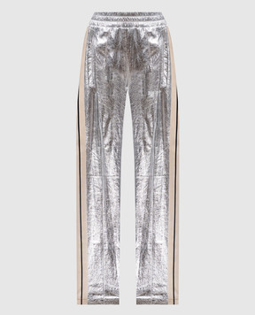 Palm Angels Серебряные кожаные брюки с лампасами PMJB016F24LEA001