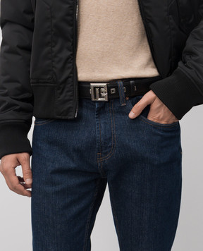Balmain Чорний шкіряний ремінь з монограмою логотипа DM1WJ016LVTL