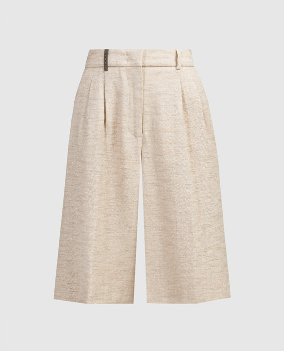 Beige linen bermuda shorts with lurex