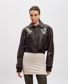 Off-White Коричнева шкіряна укорочена куртка Varsity OWEK00DS25LEA001