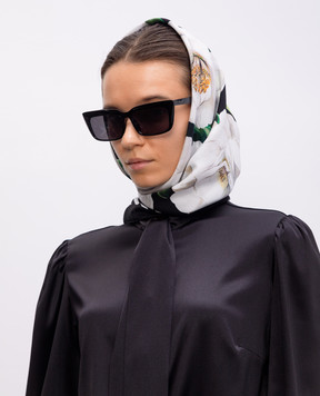 Dolce&Gabbana Черный платок из шелка с принтом гардении. FN090RGDCUG
