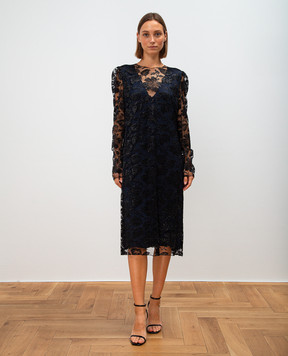 Lanvin Синее платье с кружевом с люрексом RWDR21593364