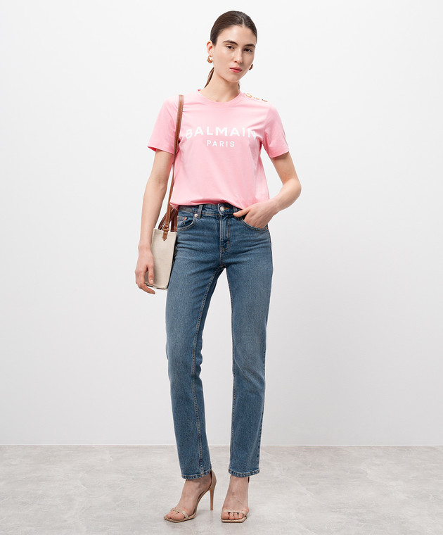 Balmain Розовая футболка с логотипом BF1EF005BB02 изображение 2