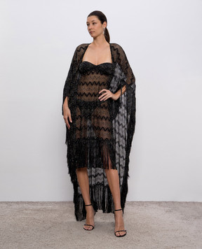 Missoni Черное ажурное платье макси с бахромой MS25SQ00BR00ZX