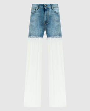 Nensi Dojaka Голубые комбинированные джинсы с кружевом NDAW23DEN002