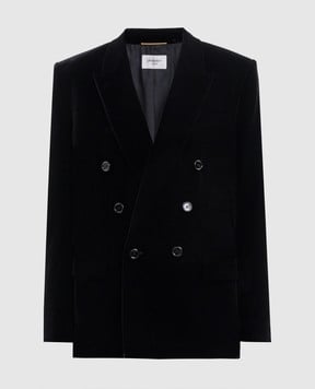 Saint Laurent Чорний двобортний оксамитовий жакет 842990Y525R