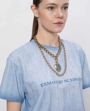 Ermanno Scervino Золотистий подвійний ланцюг з каменем кабошон D463X702ZYI