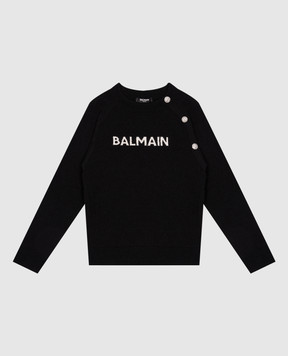 Balmain Дитячий чорний джемпер з вовною з контрастним візерунком BV9B00Z2409410