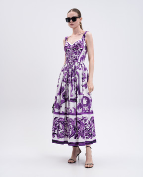 Dolce&Gabbana Біла сукня в принт Майоліка F6TTHTFI5JP