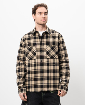 Off-White Бежевая рубашка в клетку с логотипом OMGE030C99FAB001