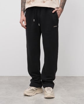 Off-White Черные спортивные штаны с эмблемой Arrow с принтом OMCH054S25FLE004