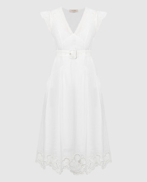 Twinset Біла сукня міді з вишивкою рішельє 241TT2330