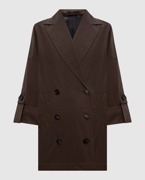 Brunello Cucinelli Коричневое двубортное пальто с цепочкой мониль MM5397740P