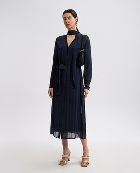 Twinset Синее платье-рубашка миди в узор. 251TP2260