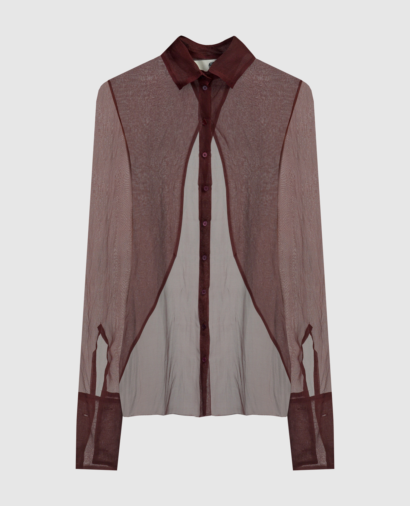 Burgundy blouse made of silk with a slit