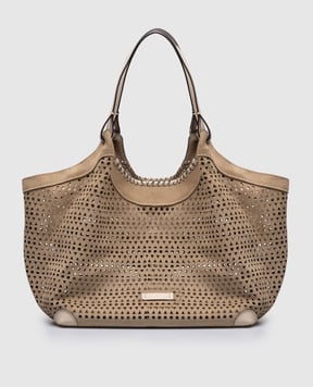 Gianni Chiarini Бежева замшева сумка-тоут Dua з перфорацією BS11682CMLSR