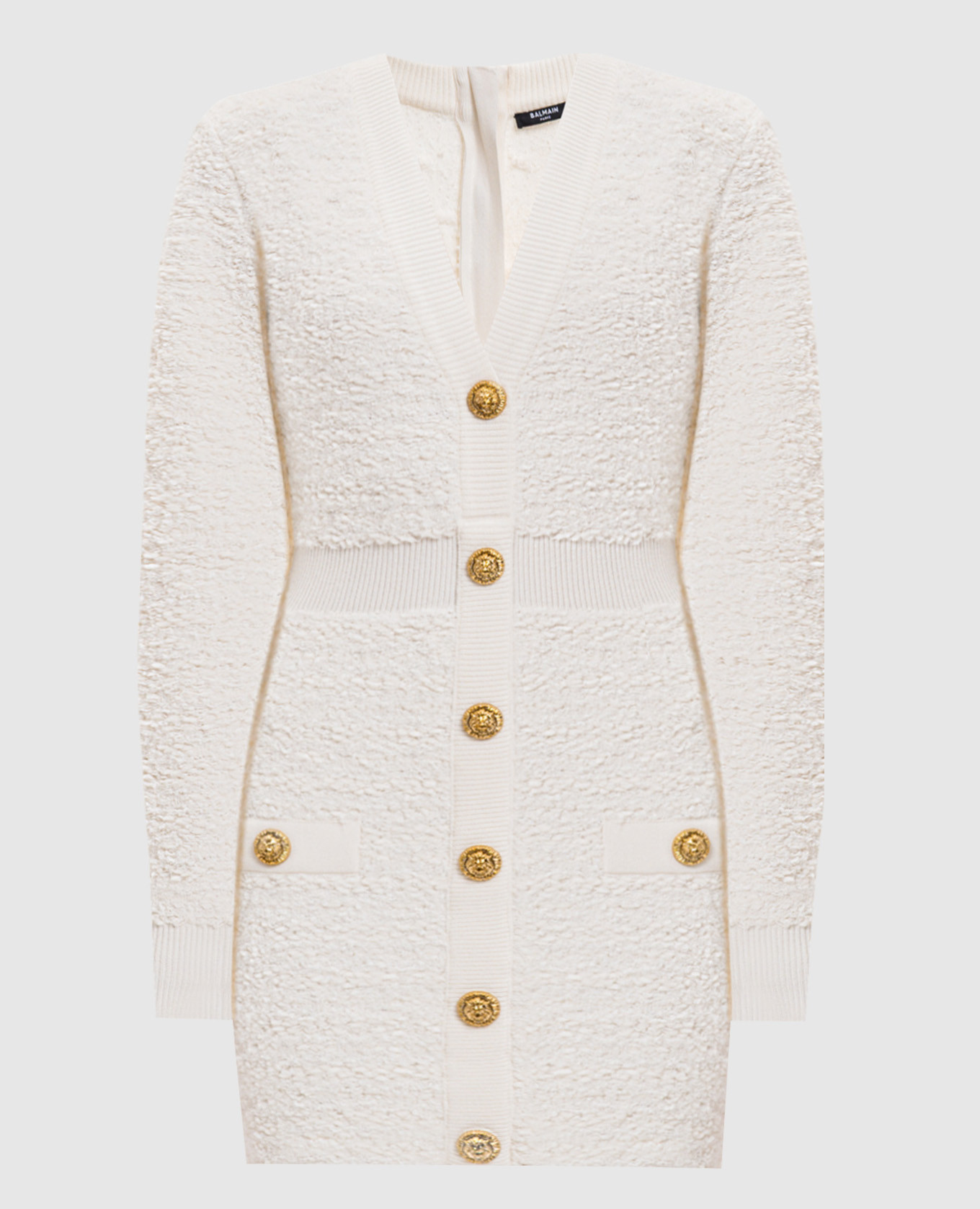 Белое твое платье мини с брендовой фурнитурой