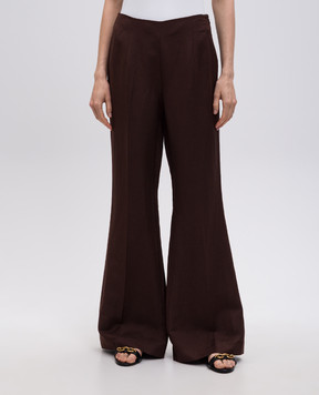 Twinset Коричневые брюки клеш с льном 251LL2BHH