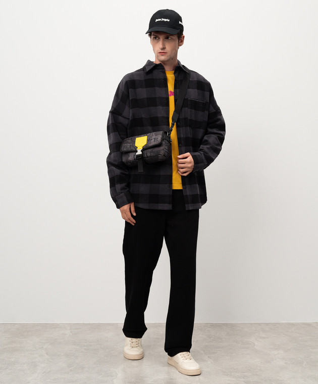 Palm Angels Серая рубашка в клетку с принтом логотипа PMES002C99FAB001 изображение 2