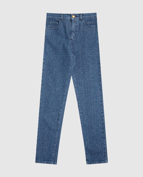 Balmain Дитячі сині джинси в брендовий принт BX6R50D00381214