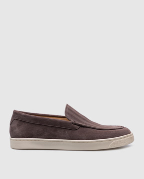 Brunello Cucinelli Коричневые замшевые слипоны в узор с логотипом логотип MZUHVSN335