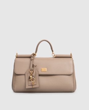 Dolce&Gabbana Бежева шкіряна сумка Sicily з логотипом BB7782B7321