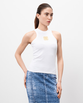 Balmain Білий топ з вишивкою емблеми Retro PB DF1EB045BC49