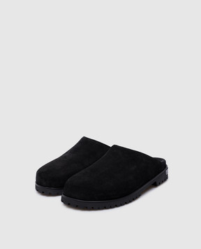 Off-White Чорні замшеві мюлі з металевим логотипом OMIJ006S24LEA001