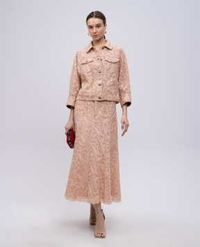 Ermanno Scervino Бежева спідниця міді з сітки у вишивку D462O337OEX