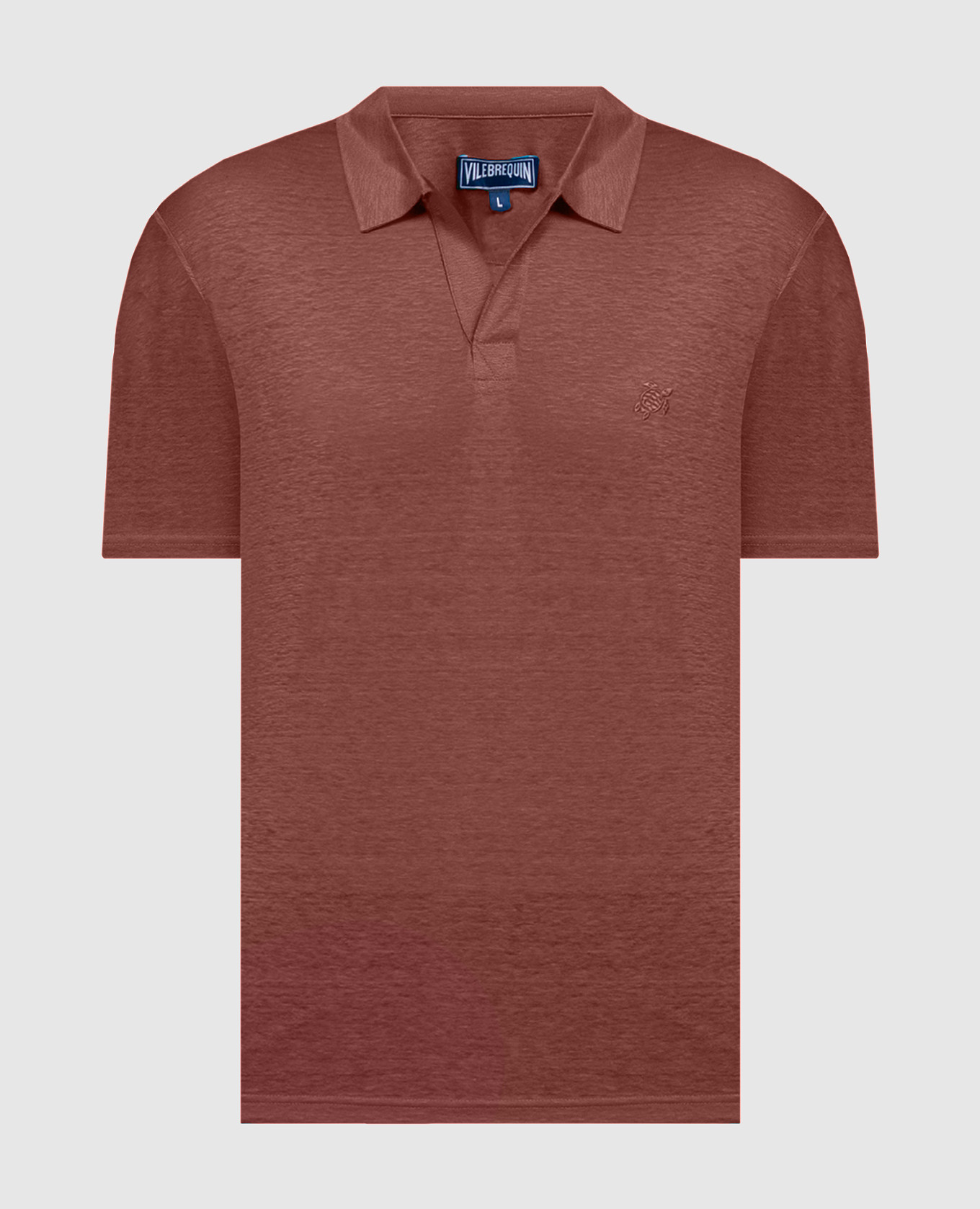 Brown linen t-shirt with logo embroidery