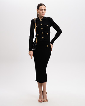 Balmain Черный кардиган с акцентной фурнитурой Chain Lion Thread EF1KL150KI10