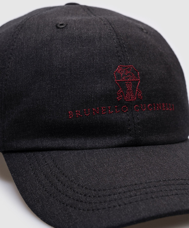 Brunello Cucinelli Серая кепка из шерсти с вышивкой эмблемы с логотипом MB4079850 изображение 4