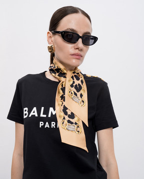 Balmain Бежева стрічка твіллі із шовку в анімалістичний принт FF1XF090SF16
