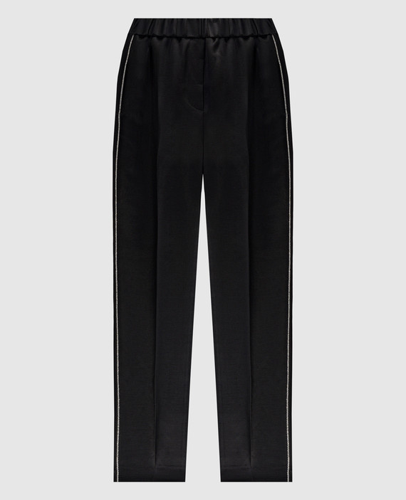 Black linen pants with monil chain