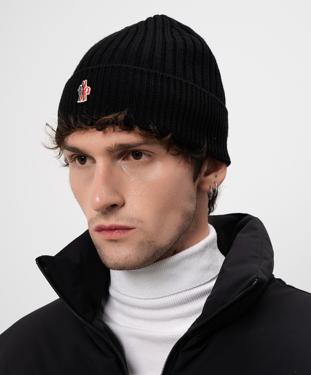 Moncler Grenoble - Чорна шапка з вовни з нашивкою логотипа