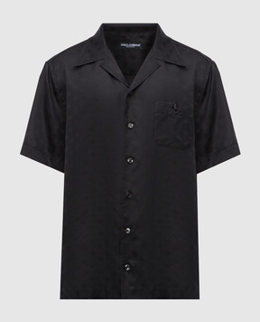 Dolce&Gabbana Чорна сорочка із шовку у візерунок монограми логотипа G5JH9TFJ1JY