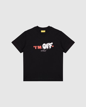 Off-White Дитяча чорна футболка з брендовим принтом OBAA002S25JER004