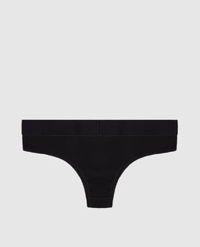Off-White Черные трусики-тонг в рубчике с логотипом. OWUC002S25JER001